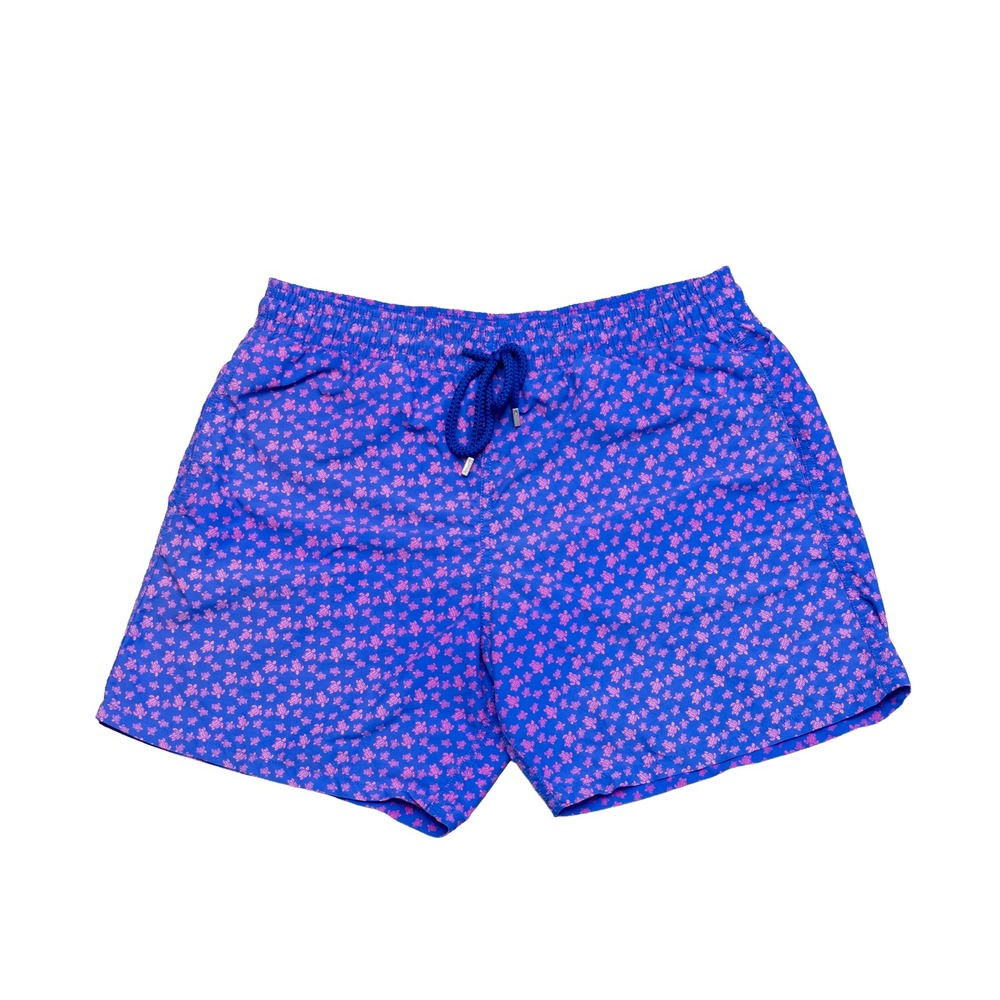 Vilebrequin Moorea Swim Trunks Blue Pink Sea Turtle Print Mens Large L Shorts